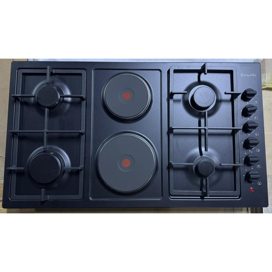 سطح كتشن نت MP2201019 – 4 عيون غاز + 2 عين كهرباء – أسود مطفي – بلت ان – تصميم فاخر وأداء متعدد