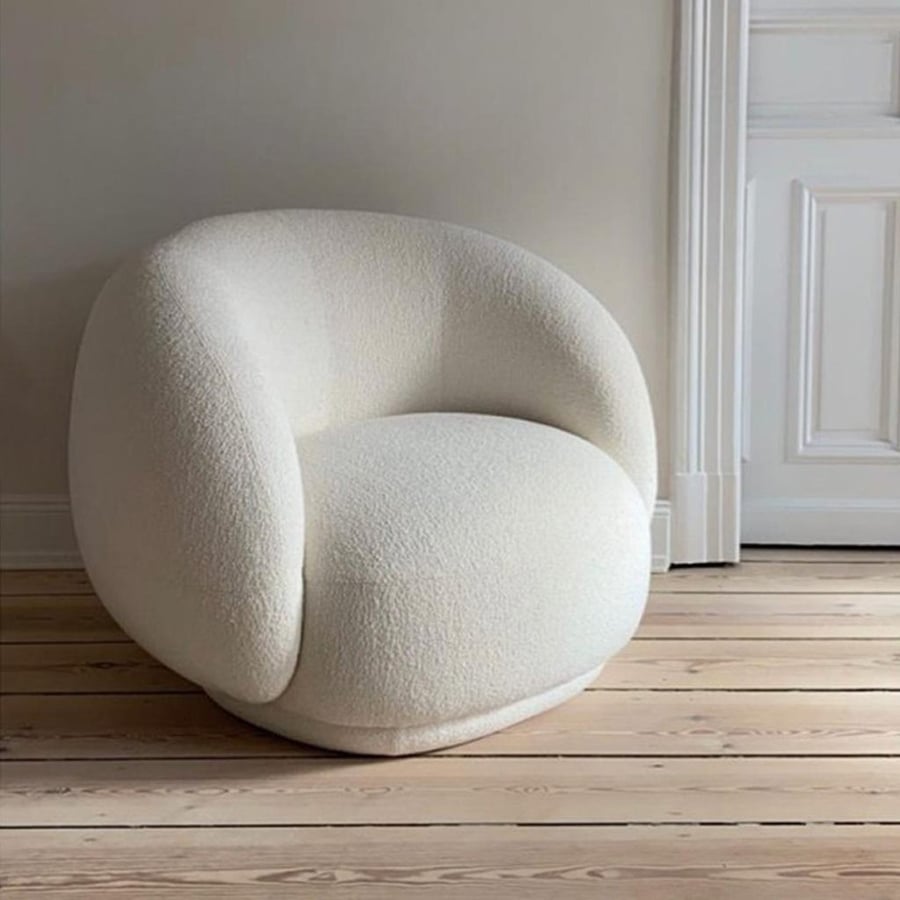 Swedish wood and boucle side chair - off-white