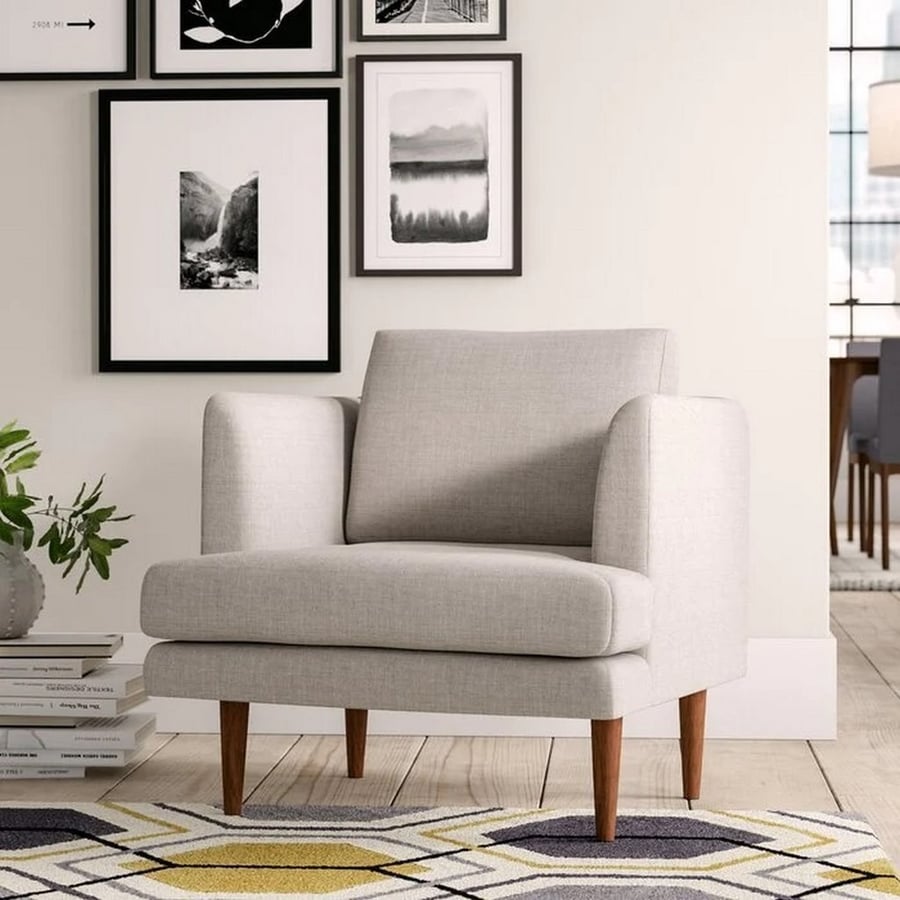 Natural wood and linen armchair - beige