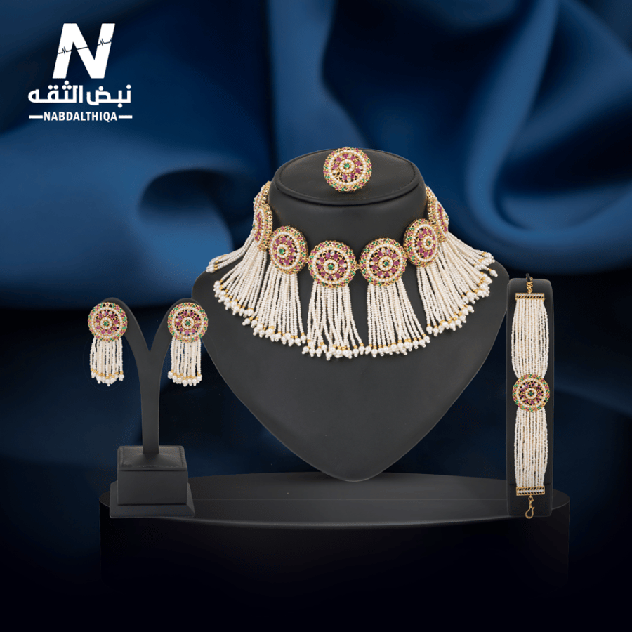 طقم خناقي لؤلؤ نسائي مطلي زركون