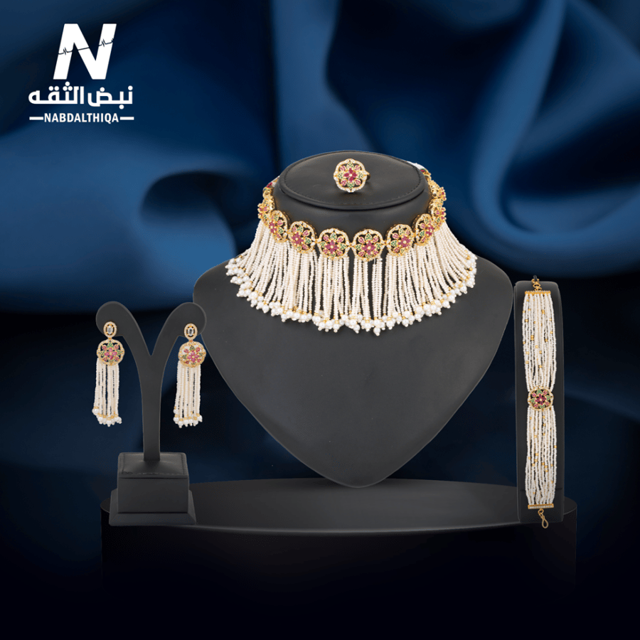 طقم خناقي لؤلؤ مطلي زركون