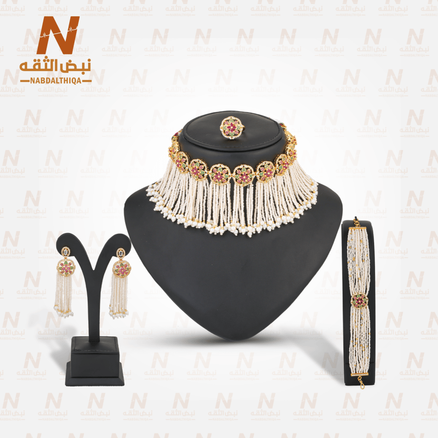 طقم خناقي لؤلؤ مطلي زركون
