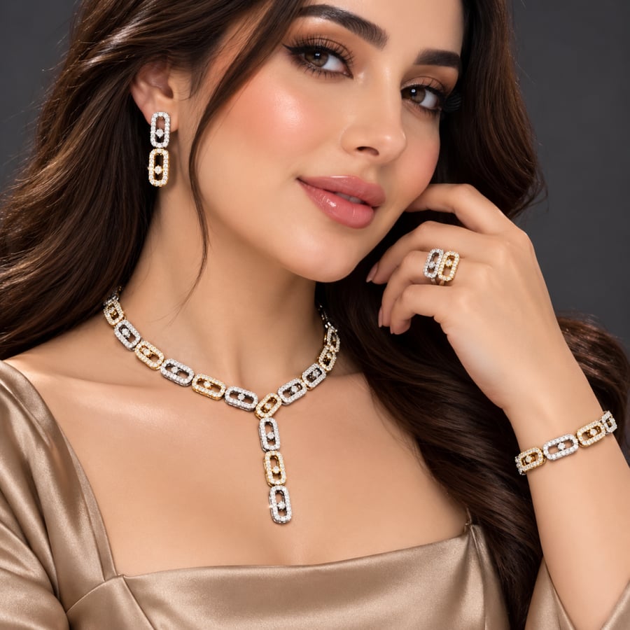 طقم زركون فاخر لونين