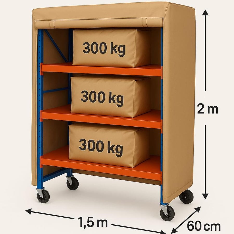 دولاب أزرق _برتقالي _ملبس مع عجلات متحرك 60×1.50×200