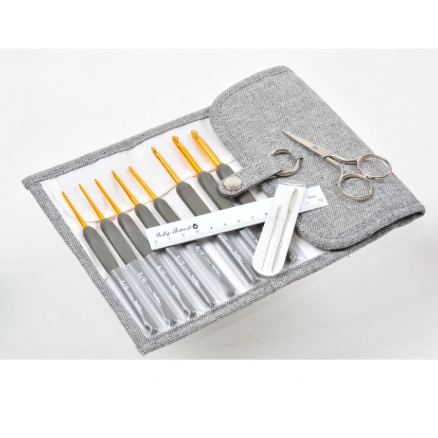 ETIMO Crochet Hook with Cushion Grip Set Royal Silver طقم سنارات توليب رويال فضي