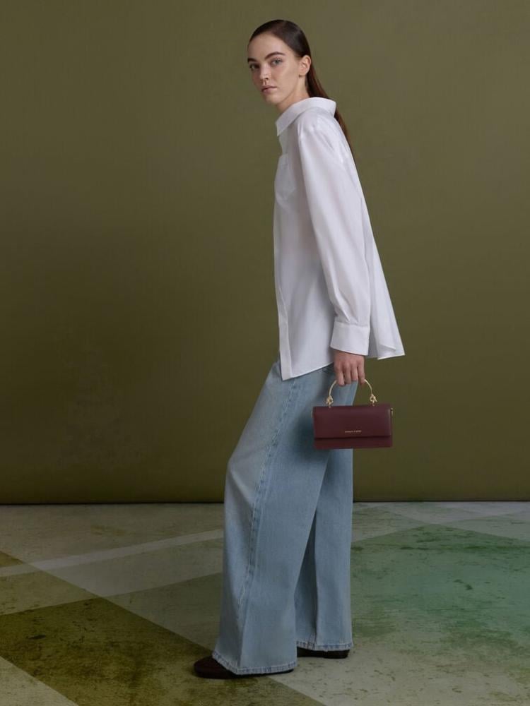 Charles & Keith Christine bag with carved handle - Maroon