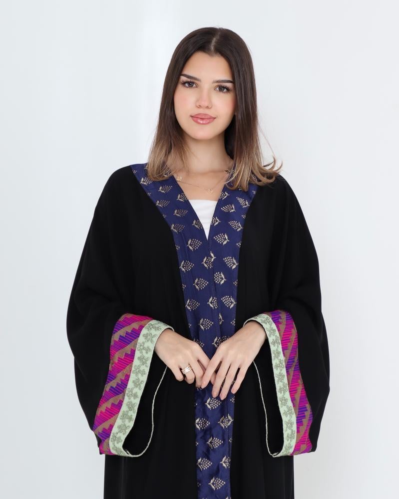 Abaya crepe Indian pattern on the sleeve edge and the shawl