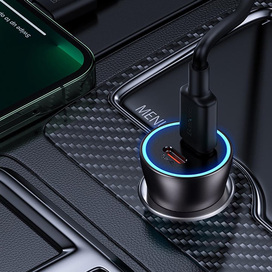 Car charger Baseus with two USB-C ports at 40 watts