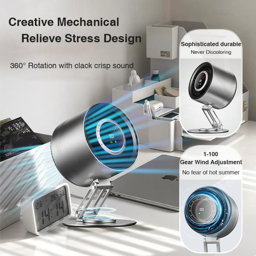 Office fan H6-V8 metal stand foldable and turbo cooling with display screen