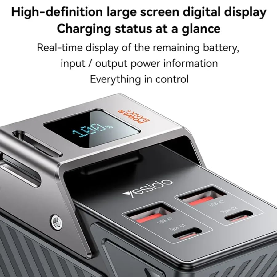 بطارية Yesido بسعة 30،000 مللي أمبير بمنفذين USB-C ومنفذين USB-A وشاشة رقمية ( YP62 )
