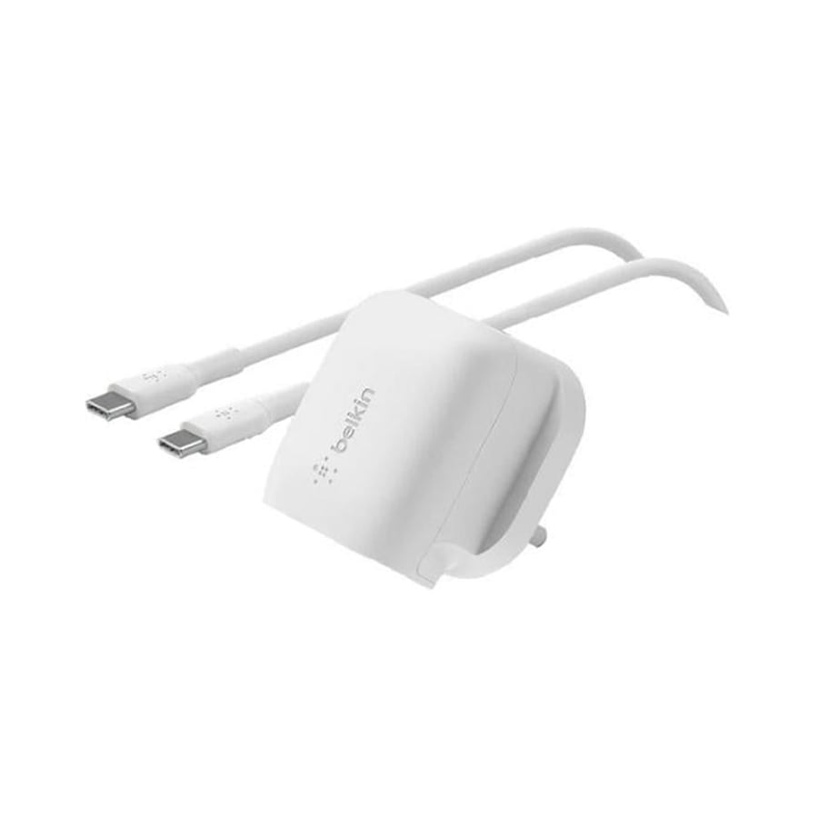 شاحن جداري بيلكن بمنفذ USB-C بقوة 20 واط مع كيبل USB-C إلى USB-C - أبيض
