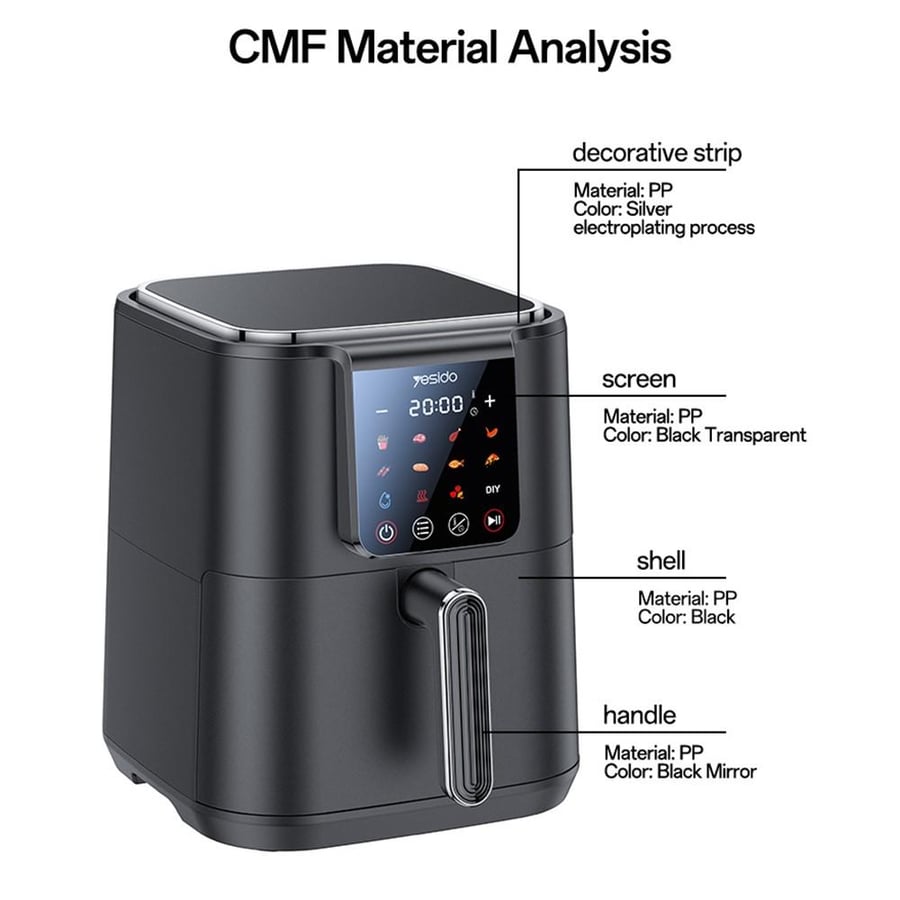 Yesido smart air fryer with display screen and 1500 watt power with 6 liter capacity (EC35)