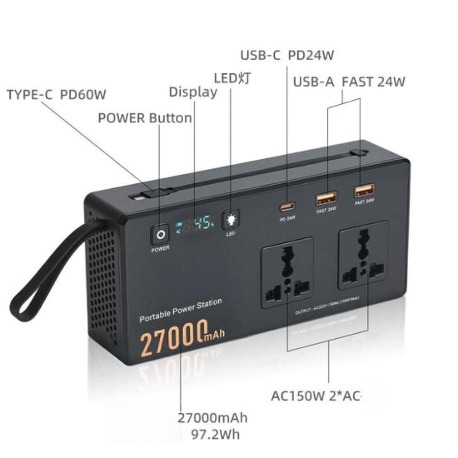 محطة طاقة BRIX محمولة بسعة 27000mAh وبقدرة 150 واط متعددة المنافذ والوظائف