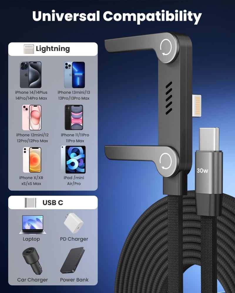 كيبل تشابي لاين من USB-C إلى Lightning بقوة 30 واط مع ستاند مدمج قابل للطي ( 1 متر )