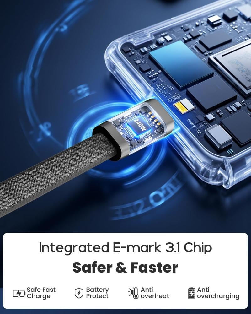 كيبل تشابي لاين من USB-C إلى USB-C بقوة 240 واط مع ستاند مدمج قابل للطي ( 1 متر )