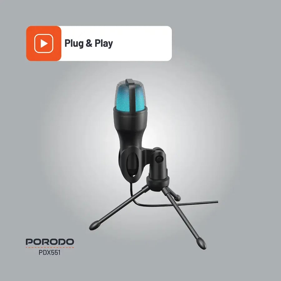 ميكروفون Porodo Gaming المكثف - أسود