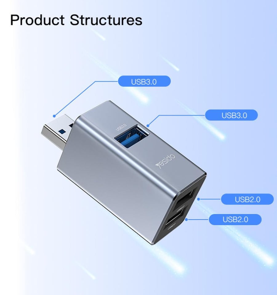 موزع ومحول Yesido صغير عالي السرعة USB متعدد المنافذ ( HB14 )