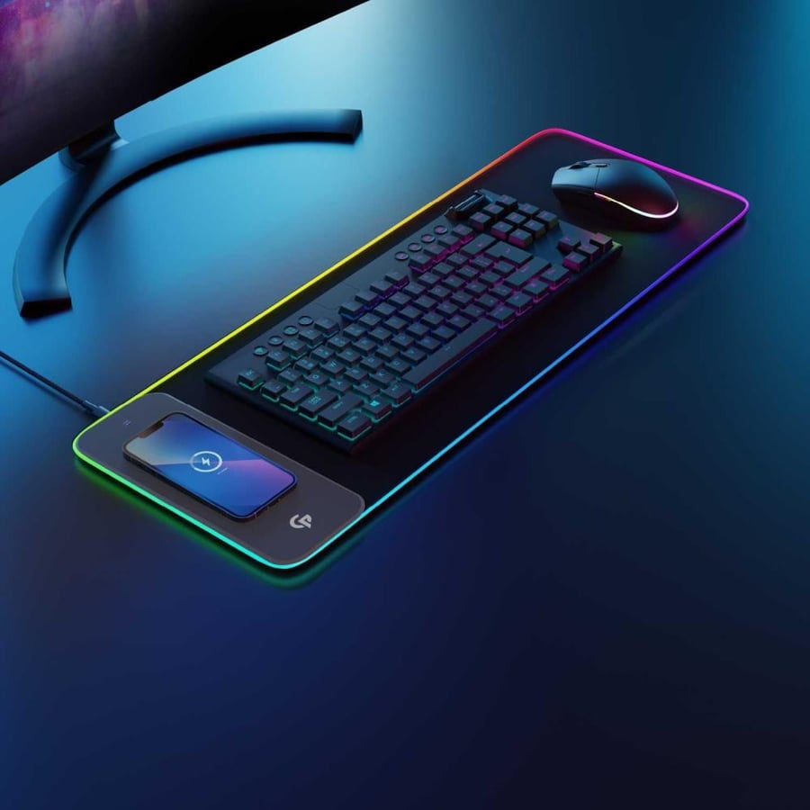 لوحة ماوس Porodo Gaming بإضاءة RGB مع شاحن لاسلكي سريع 15 واط