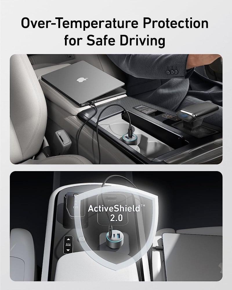Anker car charger 535 with two USB-C ports and one USB-A port with 67-watt power - Gray