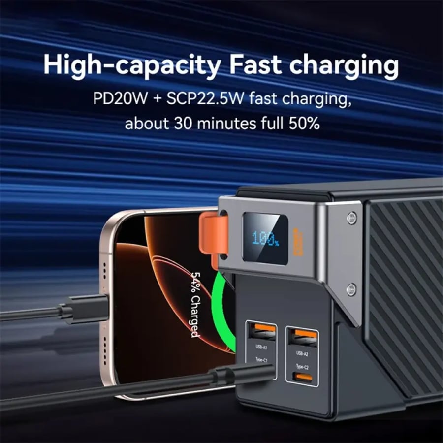 بطارية Yesido بسعة 30،000 مللي أمبير بمنفذين USB-C ومنفذين USB-A وشاشة رقمية ( YP62 )