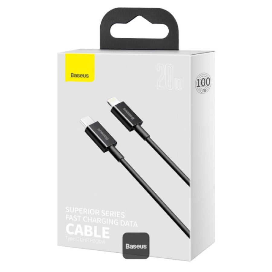 كيبل بيسوس SUPERIOR من USB-C إلى Lightning بقوة 20 واط ( 1 متر ) - أسود