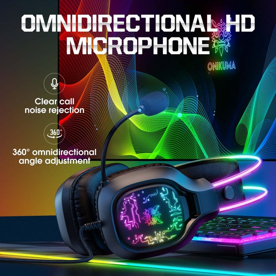 سماعات رأس ONIKUMA X22 للألعاب سلكية بإضاءة ديناميكية RGB مع ميكروفون مدمج