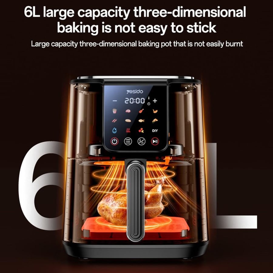 Yesido smart air fryer with display screen and 1500 watt power with 6 liter capacity (EC35)