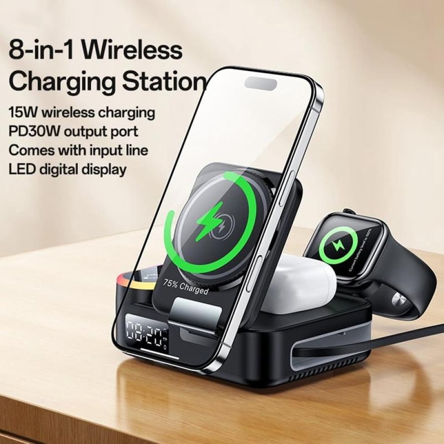 Yesido wireless magnetic multi-function charging base with digital clock (DS38)