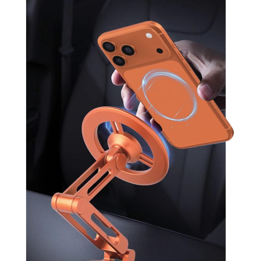 YOUFO mobile phone stand with magnetic base, 3M adhesive suction cup, 360-degree rotation - orange