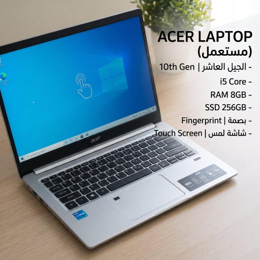 لاب توب ( مستعمل ) HP - i5 core - RAM 8GB -الجيل العاشر  - لمس - بصمة -  SSD 256GB