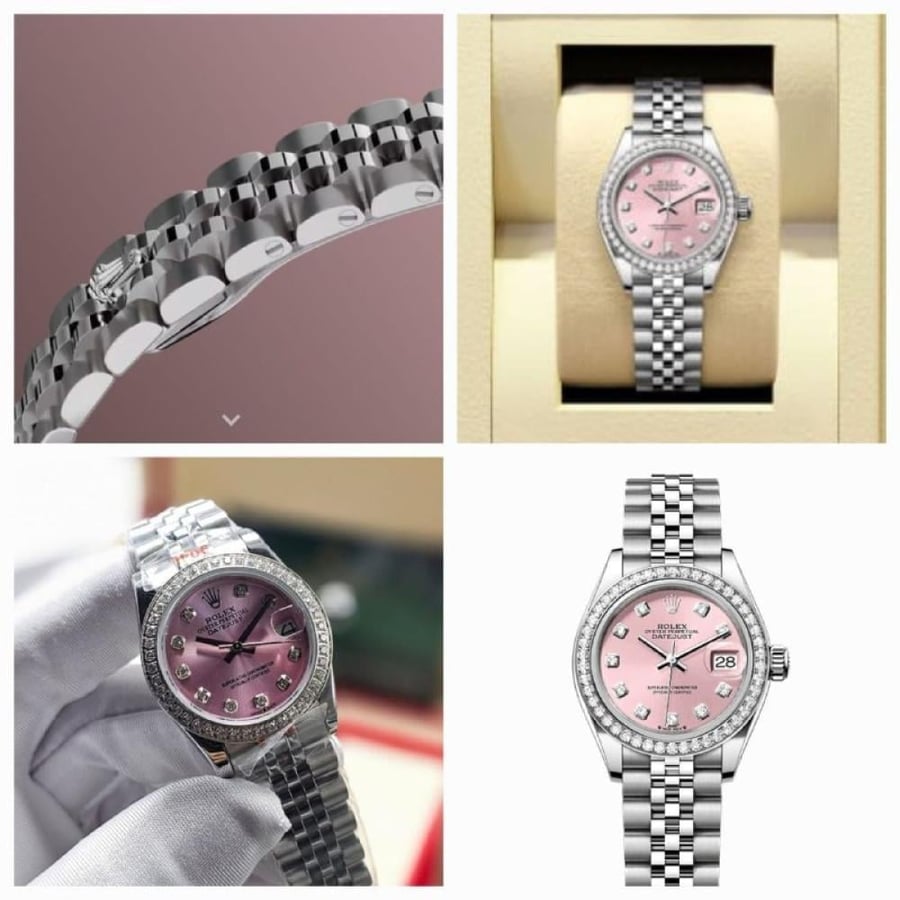 ساعه رولكس وردي date-just 31mm كريستال