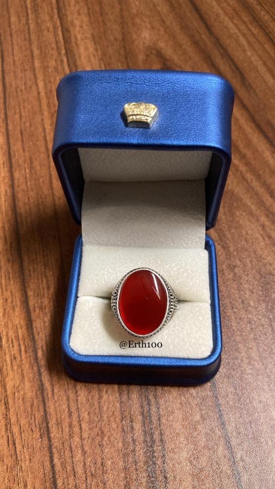 Men's silver ring 925 karat crowned with natural authentic red Yemenite agate.
