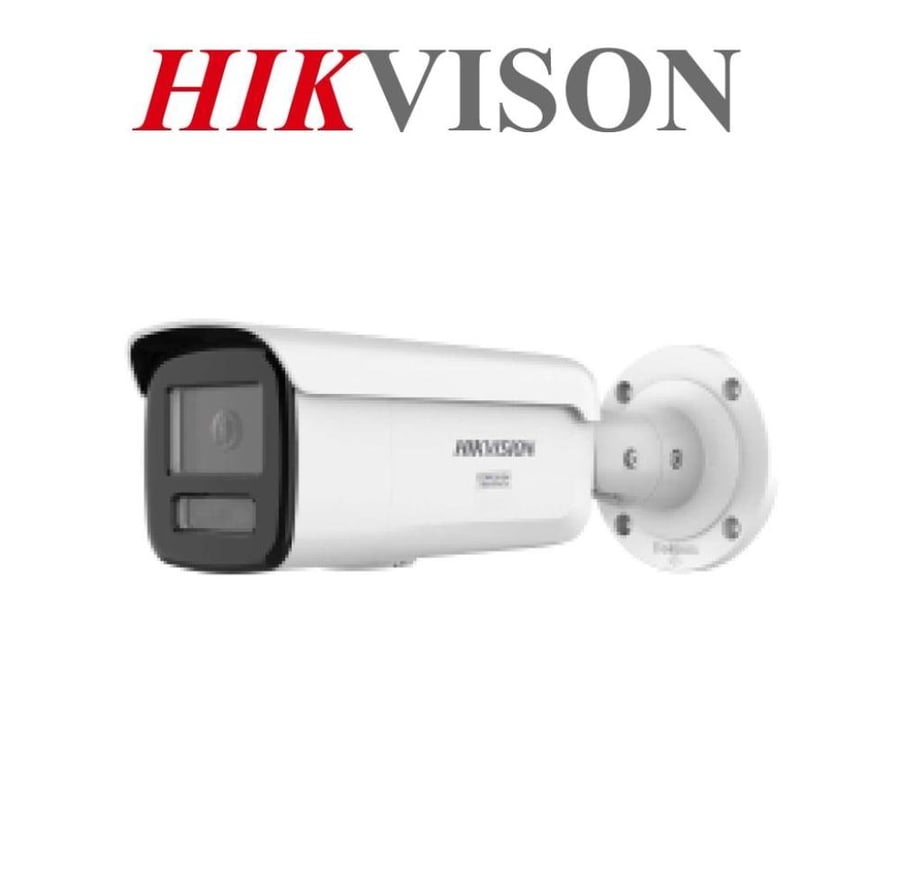كاميرا شبكية رصاصة ثابتة Hikvision بدقة 12 ميجابكسل، AcuSense، وإضاءة هجينة ذكية