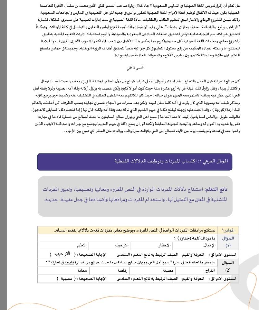 نماذج لمهارات لنواتج التعلم  لغتي نافس