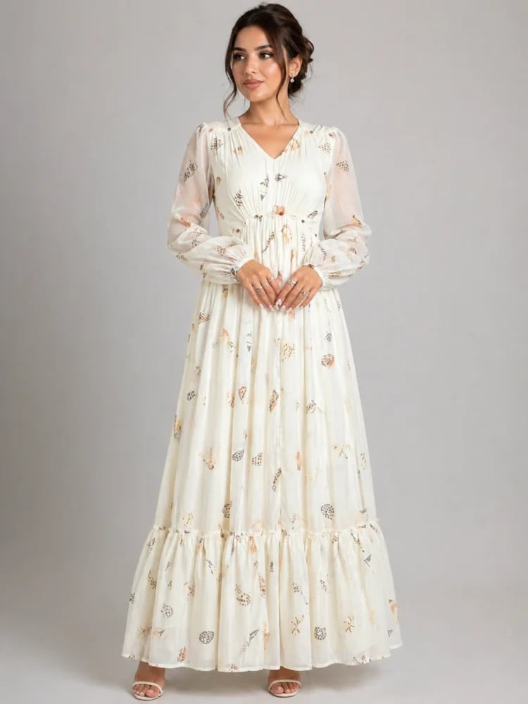 فستان شيفون ماكسي مطبوع Printed Chiffon Maxi Dress