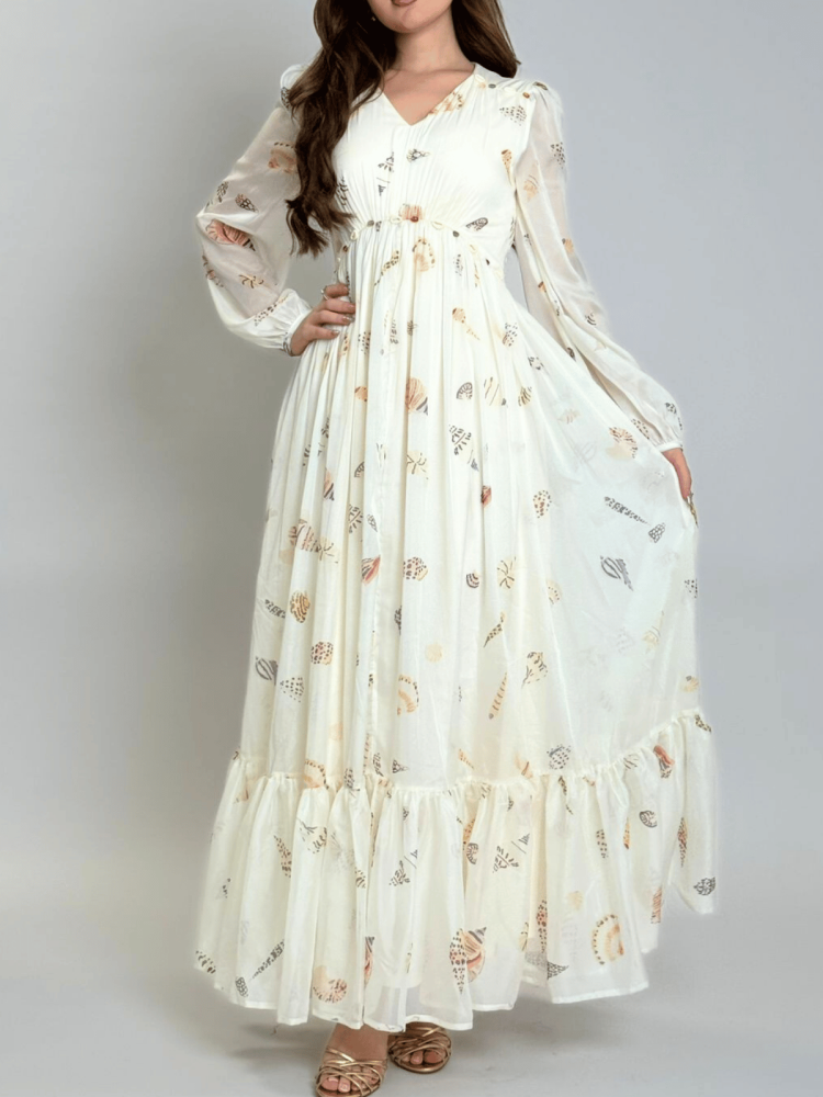 فستان شيفون ماكسي مطبوع Printed Chiffon Maxi Dress