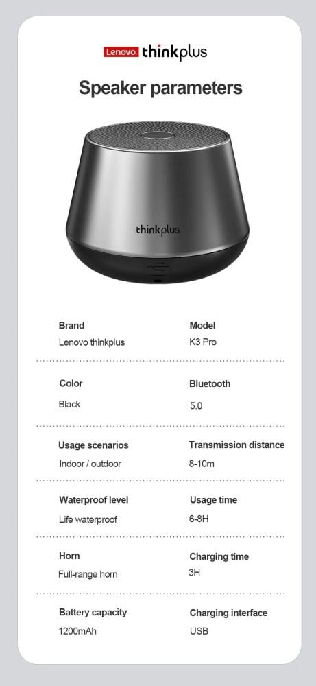 لينوفو K3 برو في الهواء الطلق مكبر صوت لاسلكي محمول في الهواء الطلق مكبر صوت ستيريو HiFi مضخم صوت