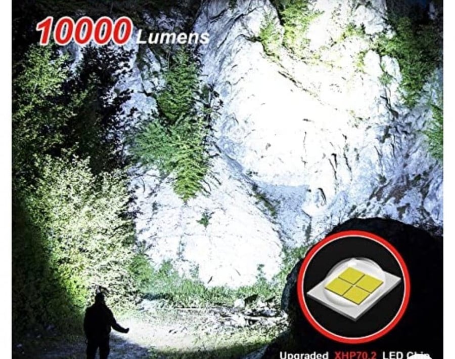 مصباح يدوي Led 10000 لومن شادوهوك، مصباح يدوي ليد XHP70.2 قابل لاعادة الشحن، مصابيح امامية تكتيكية مقاومة للماء IP67، طوارئ التخييم والمشي لمسافات طويلة (مع بطارية 5000 mAh)