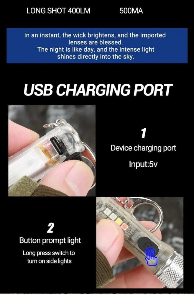 مصباح يدوي صغير سلسلة مفاتيح LED مصباح يدوي محمول للشحن المغناطيسي USB مصباح يدوي عالي الطاقة للتخييم طويل المدى