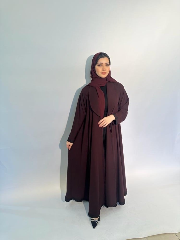 عبايه امواج لون عنابي قيطان اسود