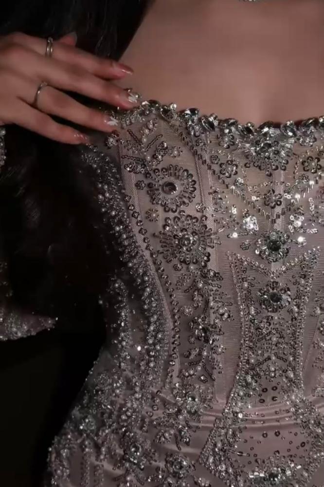 فستان كورسيه سترابلس رمادي T-338