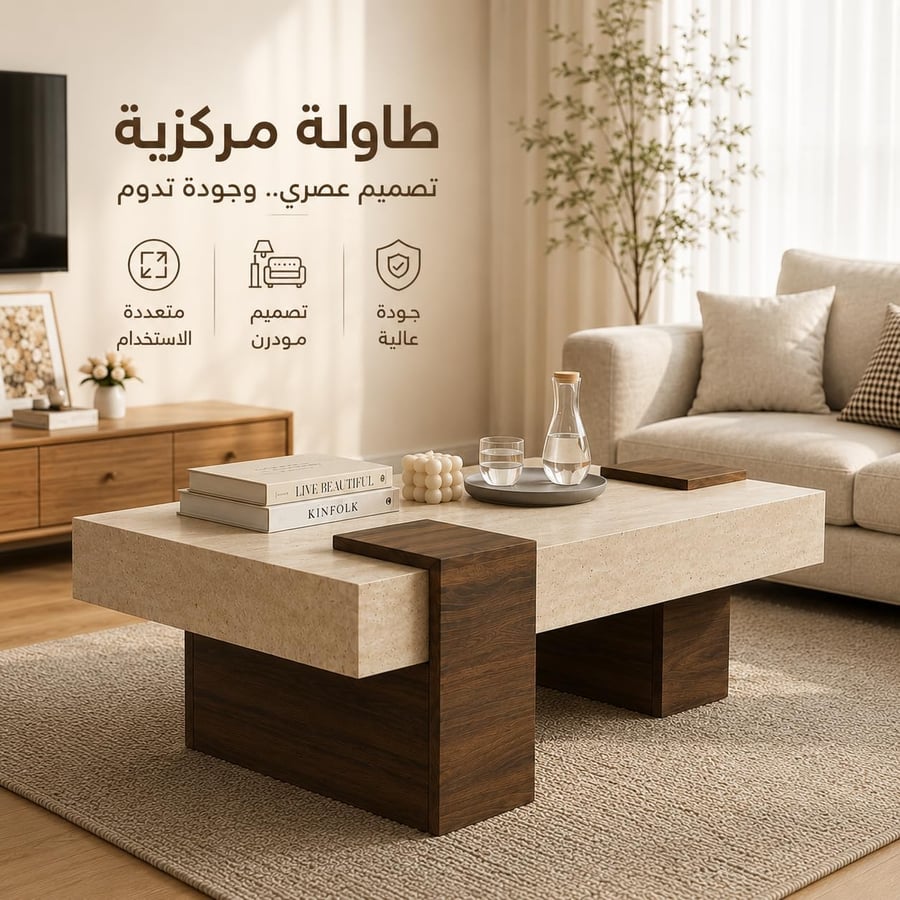 طاولة قهوة مصنوعة من الخشب متعددة الاستخدامات باللون البيج والبني