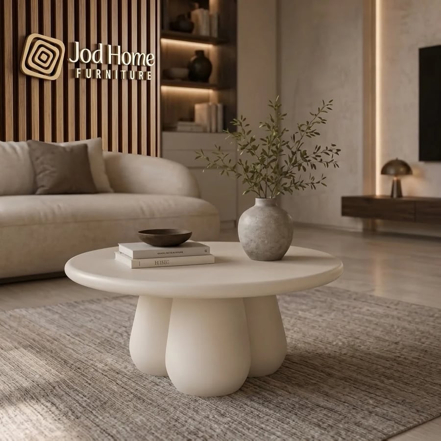 طاولة قهوة دائرية بتصميم نحتي أوف وايت