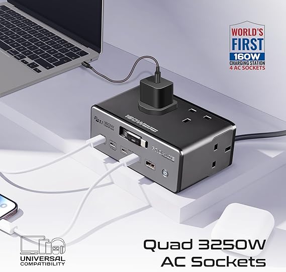 شاحن من بروميت بتقنية USB، متوافق مع اللابتوب والهواتف الذكية والأجهزة اللوحية، بتسعة منافذ