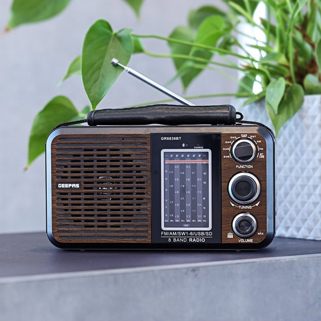 راديو FM محمول وقابل للشحن GR6836BT بني/أسود