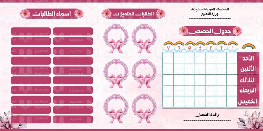 تصميم لوحة الفصل وأسماء الطالبات المتميزات