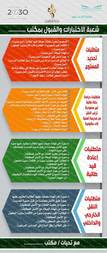 ‎شروط نقل و تسجيل طالبة وتحديد المستوى