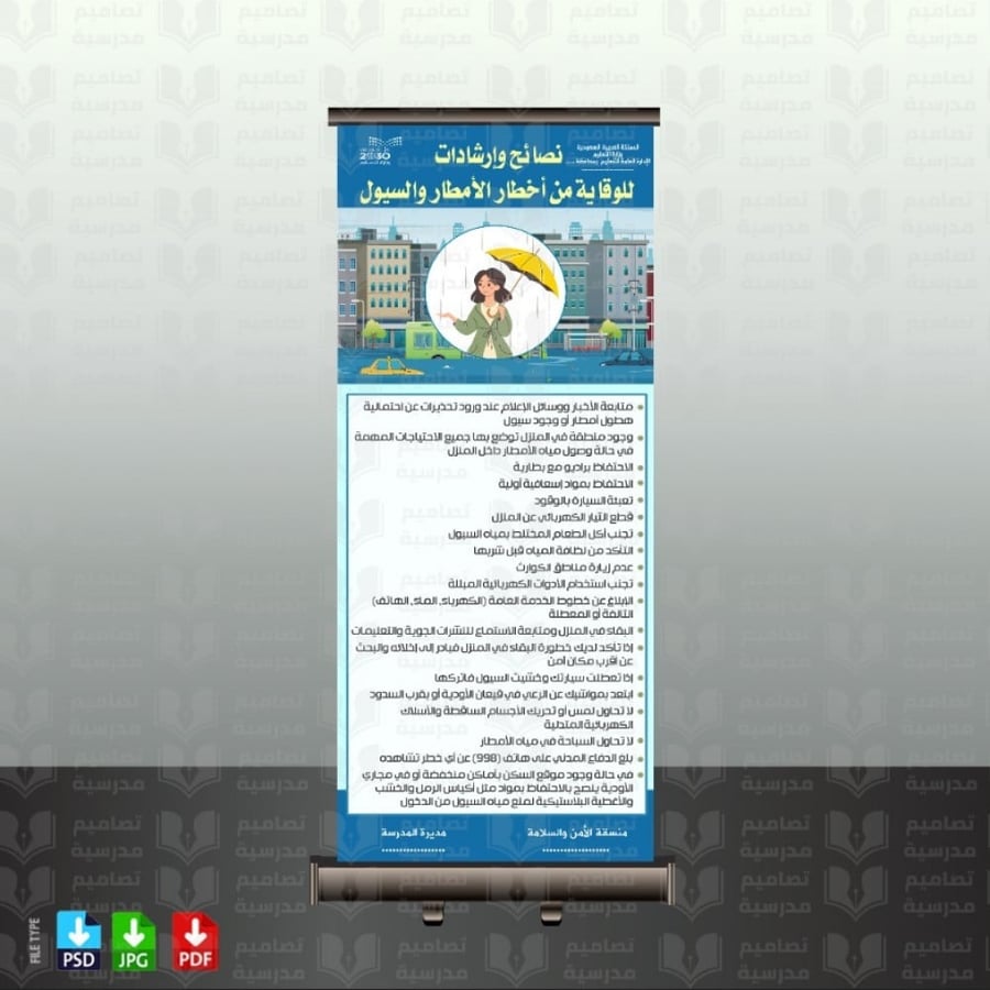 تصميم نصائح وارشادات للوقاية من مخاطر الأمطار والسيول