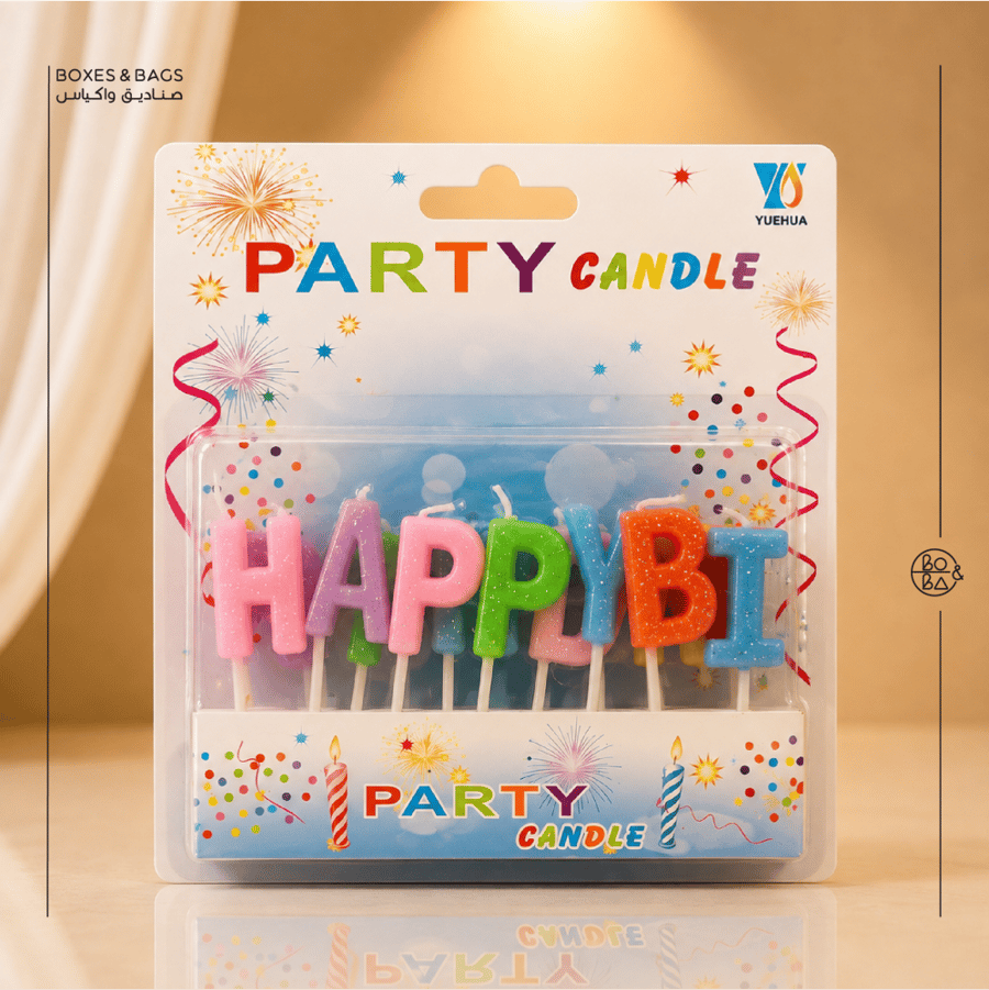 شموع حروف Happy Birthday جليتر – ألوان متعددة