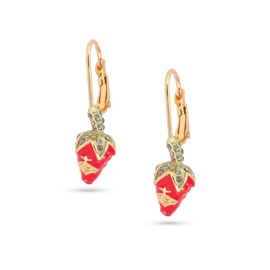 Gold-plated earrings with an elegant design decorated with glowing crystal and natural stone